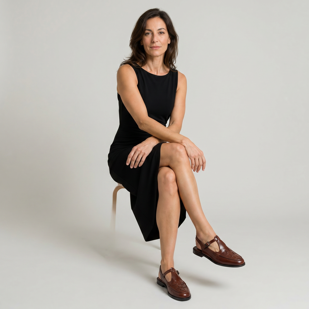 Wren | Women's Woven Leather-look Slingback Sandals - Flat Buckle Closed-Toe Sandals