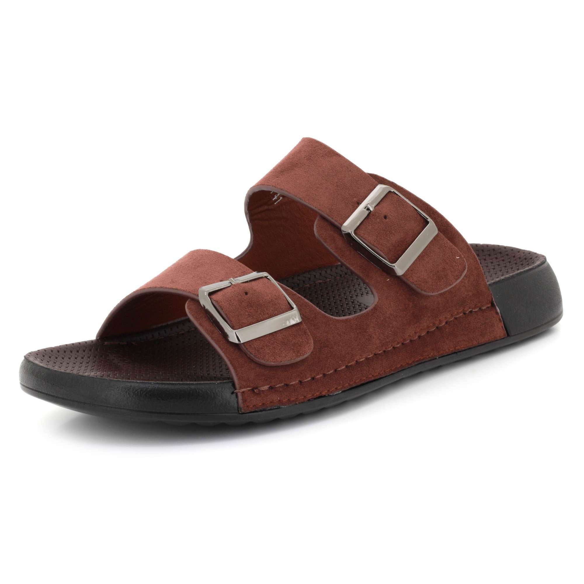 Lawrence | Men's Faux Leather Double Strap Buckle Sandals - Slip-On Slide Sandals