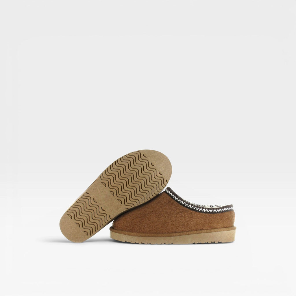 Petra | Women's Suede-Look Faux Fur Lined Clogs - Embroidered Slip-On Mule Slippers
