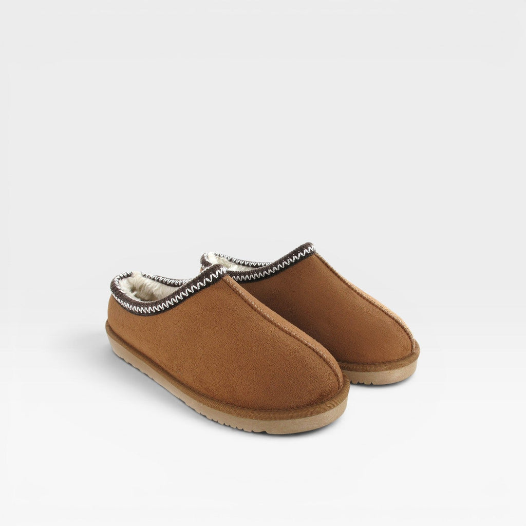 Petra | Women's Suede-Look Faux Fur Lined Clogs - Embroidered Slip-On Mule Slippers