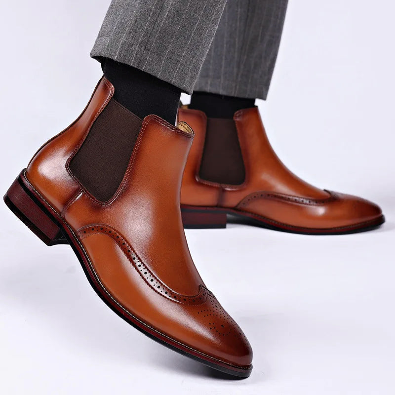 Duncan | Men's Faux Leather Chelsea Boots - Elastic-Panel Ankle Boots for Autumn & Winter