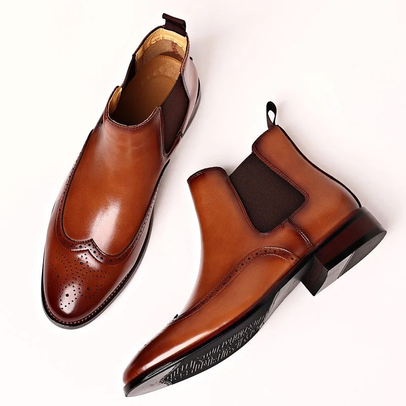 Duncan | Men's Faux Leather Chelsea Boots - Elastic-Panel Ankle Boots for Autumn & Winter