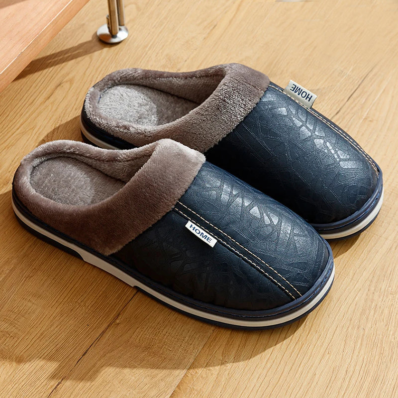 Gideon | Men's Faux Leather Slippers - Plush-Lined Winter Slip-On Slippers