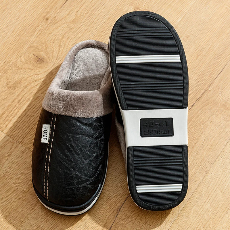 Gideon | Men's Faux Leather Slippers - Plush-Lined Winter Slip-On Slippers