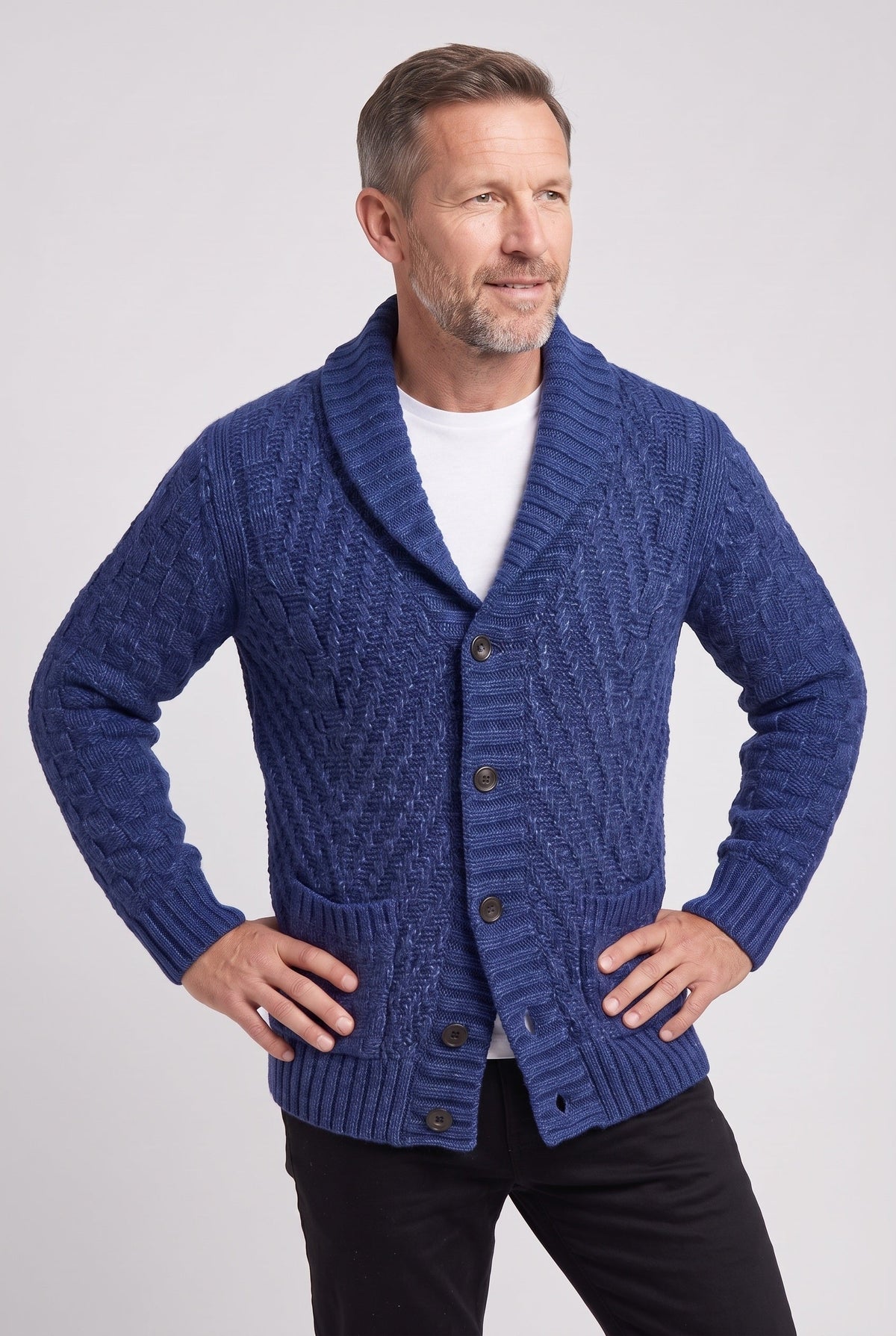Dominic | Men's Cable Knit Shawl Collar Cardigan - Chunky Button-Up Knitwear