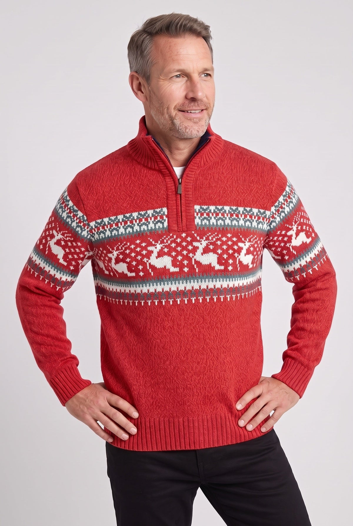 Colin | Men's Fair Isle Half-Zip Jumper - Ribbed Knit Winter Pullover