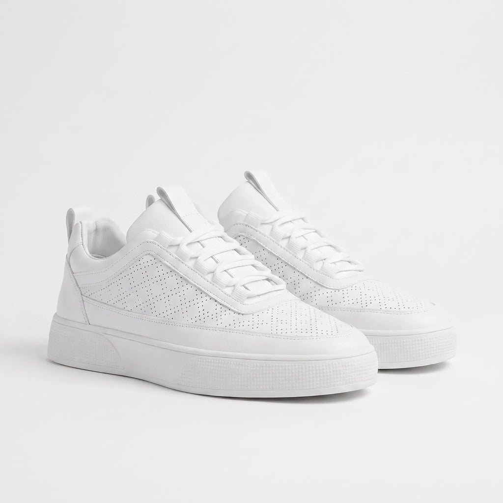 Ronan | Men's Leather-Look Perforated Trainers - Casual Lace-Up Trainers