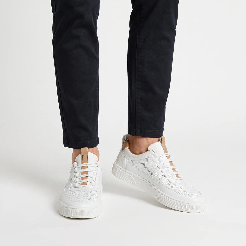 Ronan | Men's Leather-Look Perforated Trainers - Casual Lace-Up Trainers