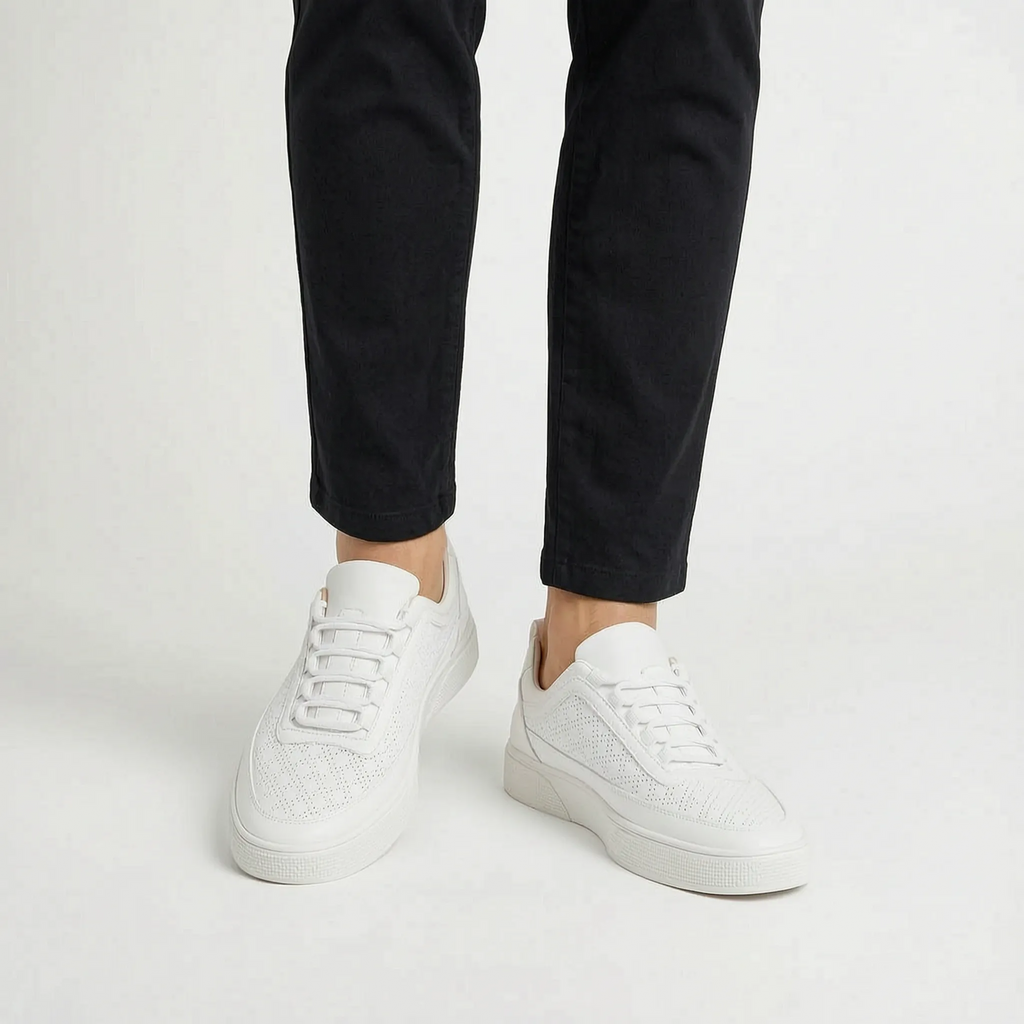 Ronan | Men's Leather-Look Perforated Trainers - Casual Lace-Up Trainers