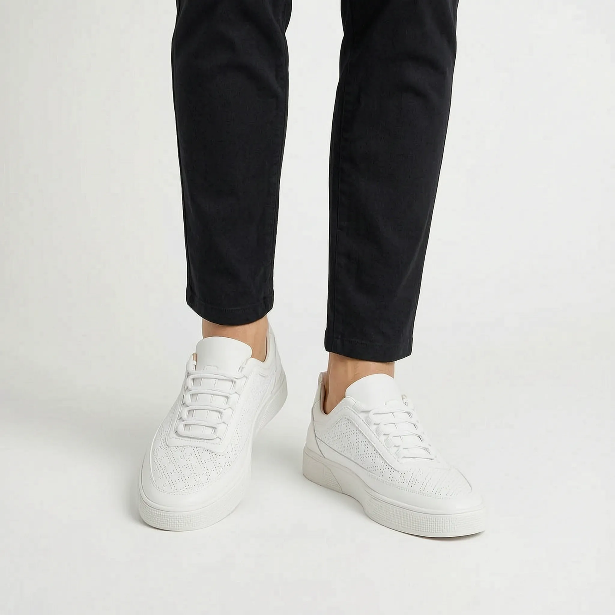 Ronan | Men's Leather-Look Perforated Trainers - Casual Lace-Up Trainers
