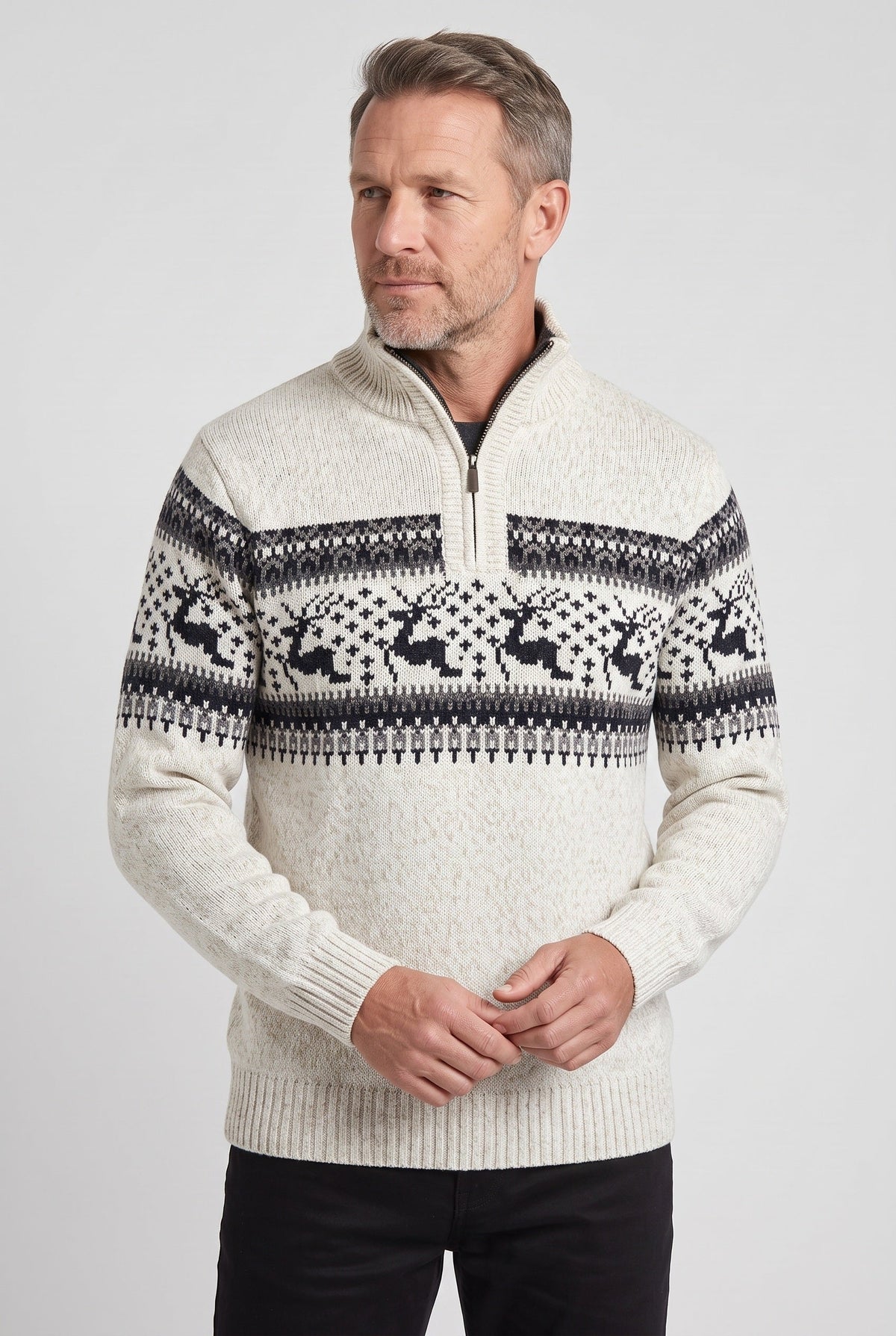 Colin | Men's Fair Isle Half-Zip Jumper - Ribbed Knit Winter Pullover