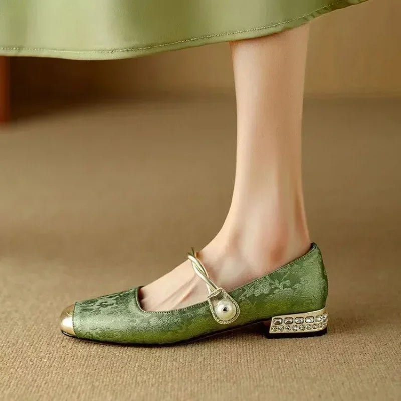 Meredith | Women's Mary Jane Shoes - Pearl Strap Low Block Heels