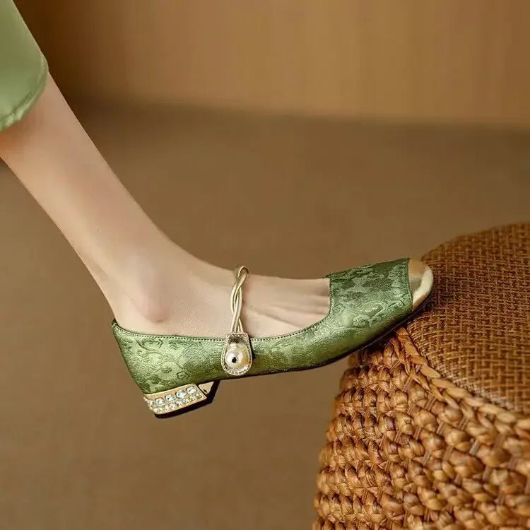 Meredith | Women's Mary Jane Shoes - Pearl Strap Low Block Heels