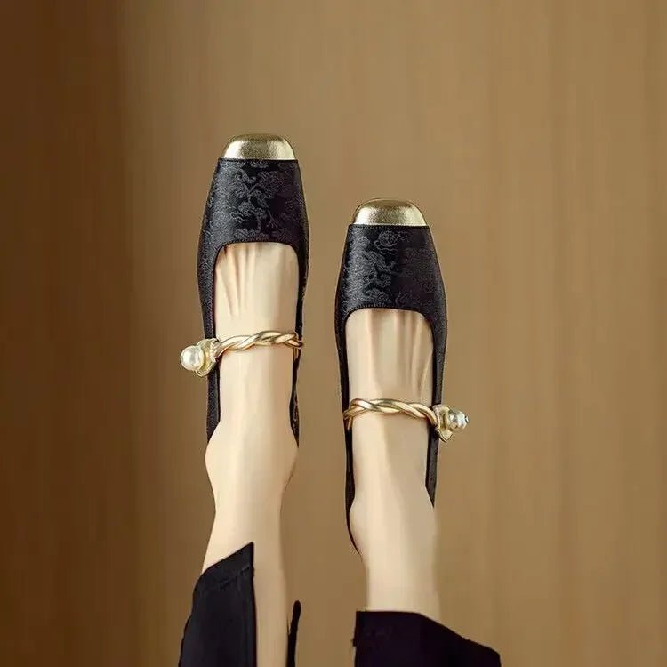 Meredith | Women's Mary Jane Shoes - Pearl Strap Low Block Heels