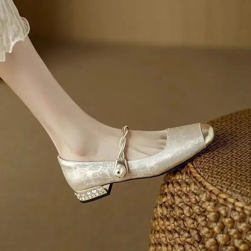 Meredith | Women's Mary Jane Shoes - Pearl Strap Low Block Heels