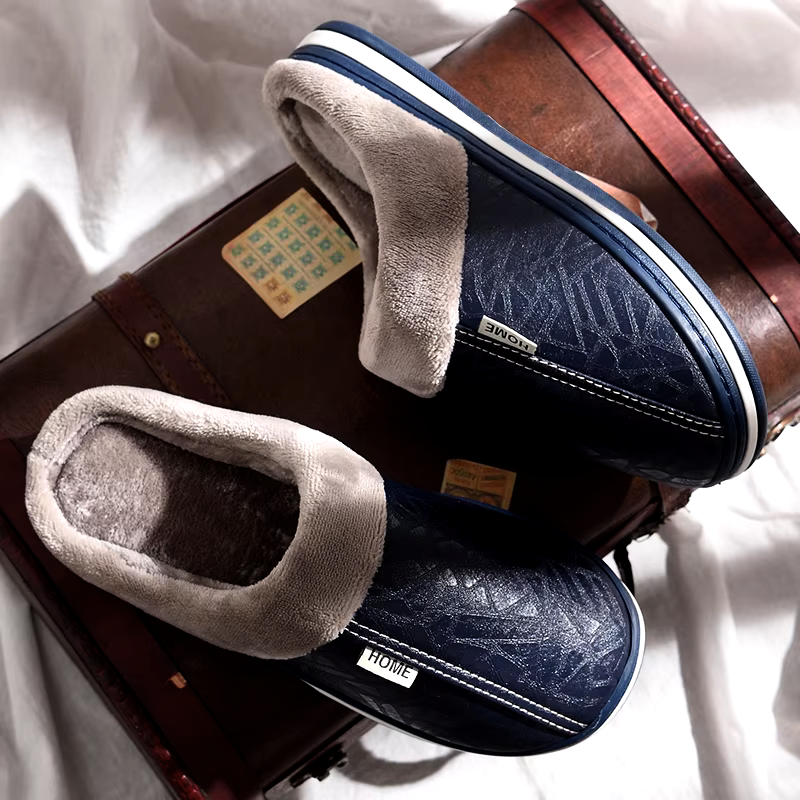 Herbert | Men's Leather-Look Cushioned Slides - Comfort Home & Poolside Sliders