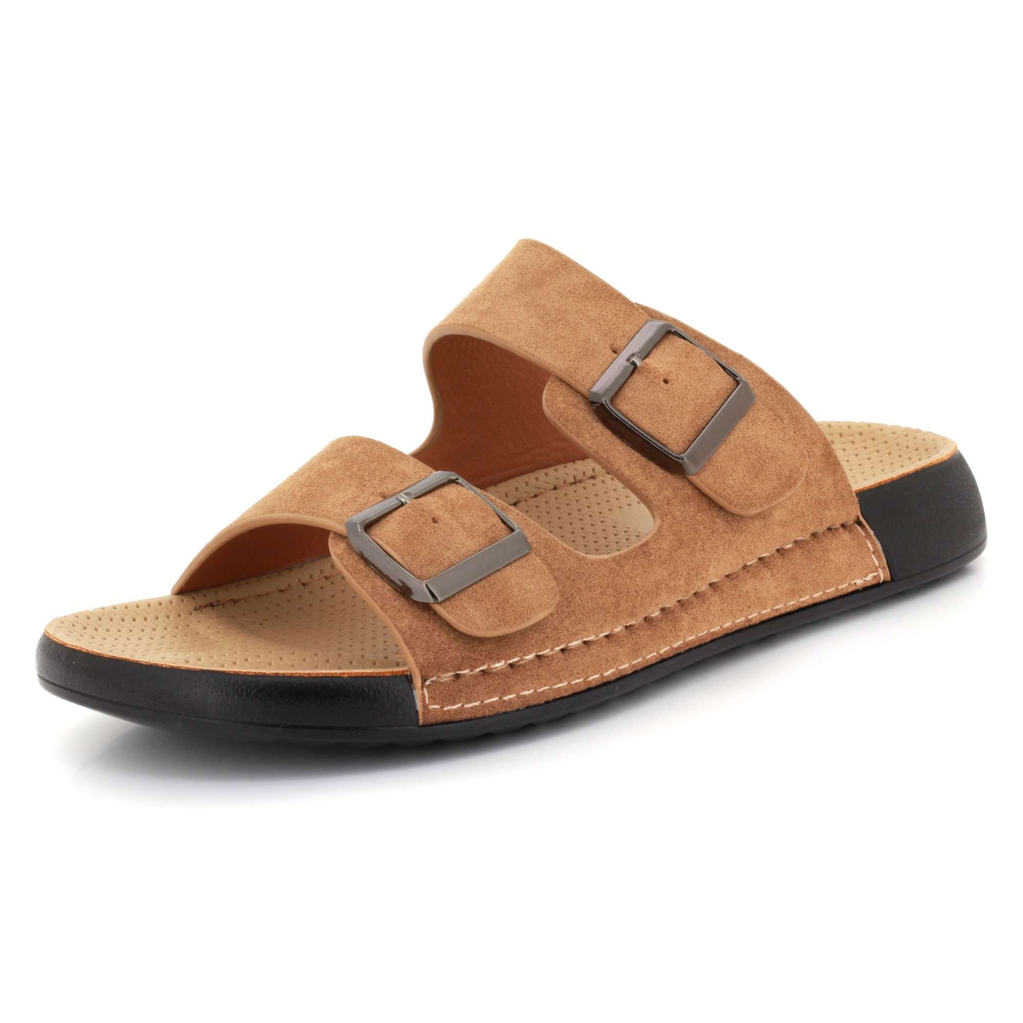 Lawrence | Men's Faux Leather Double Strap Buckle Sandals - Slip-On Slide Sandals
