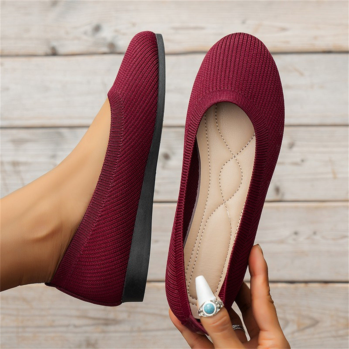 Tilly | Women's Knitted Slip-On Ballet Flats - Stretch-Knit Everyday Pumps