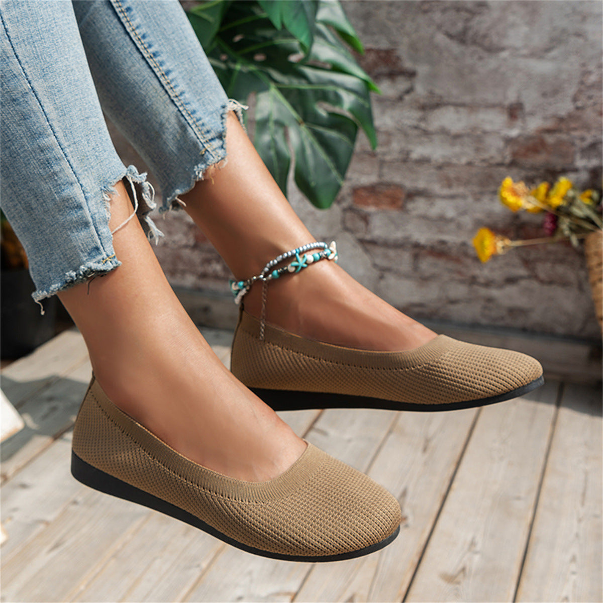 Tilly | Women's Knitted Slip-On Ballet Flats - Stretch-Knit Everyday Pumps