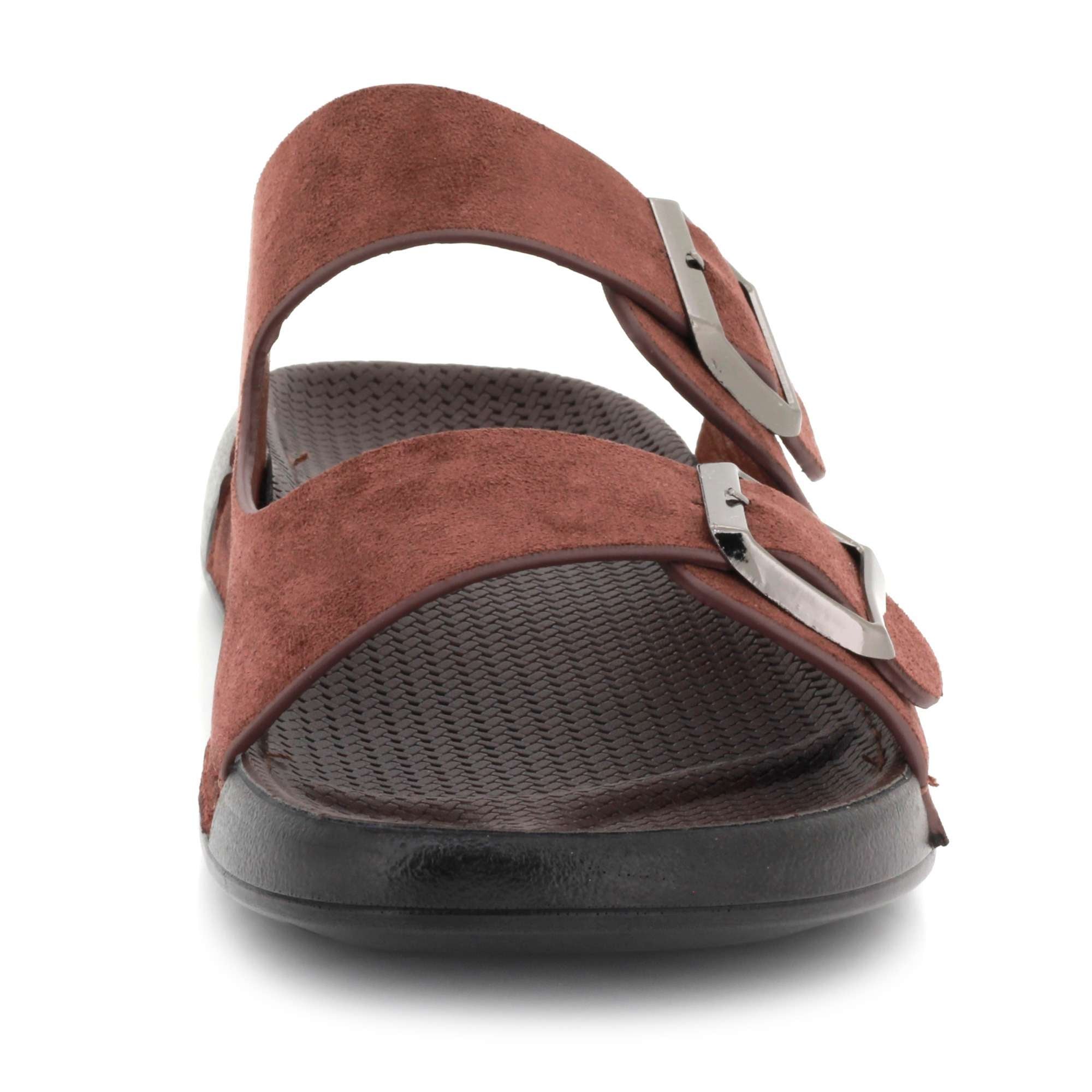 Lawrence | Men's Faux Leather Double Strap Buckle Sandals - Slip-On Slide Sandals