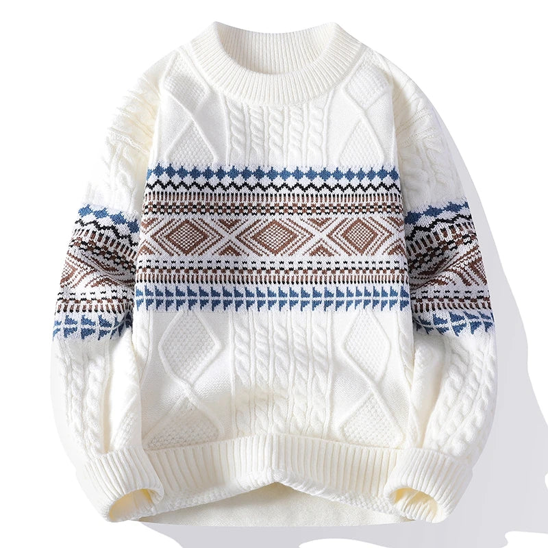 Ernest | Men's Cable-Knit Polyester Jumper - Ribbed Cuff Winter Knitwear