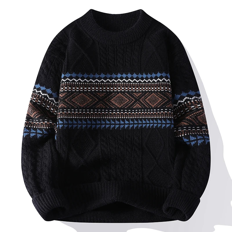 Ernest | Men's Cable-Knit Polyester Jumper - Ribbed Cuff Winter Knitwear