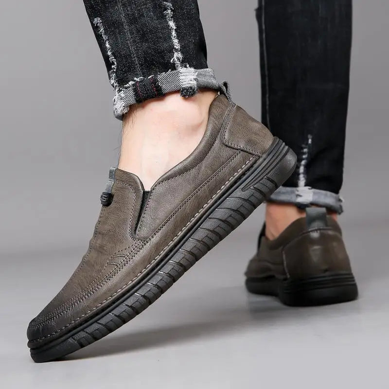 Elliot | Men's leather-look Slip-On Loafers - Cushioned Rubber-Sole Shoes