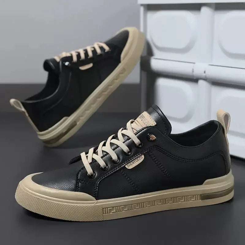 Belnor | Men's Two-Tone Leather Trainers – Cushioned Everyday Sneakers