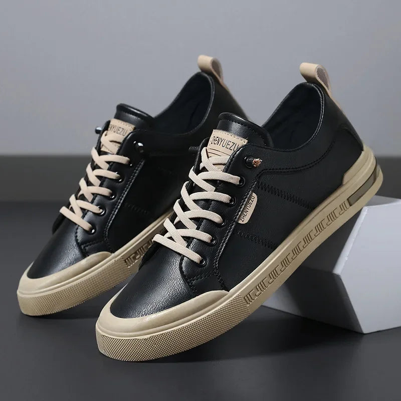 Belnor | Men's Two-Tone Leather Trainers – Cushioned Everyday Sneakers