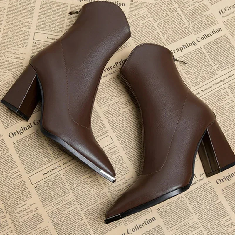 Agatha | Women's Pointed-Toe Ankle Boots - Chrome-Tip Slip-On Boots