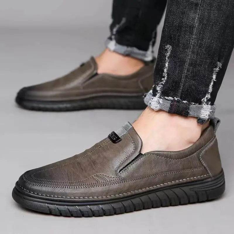 Elliot | Men's leather-look Slip-On Loafers - Cushioned Rubber-Sole Shoes