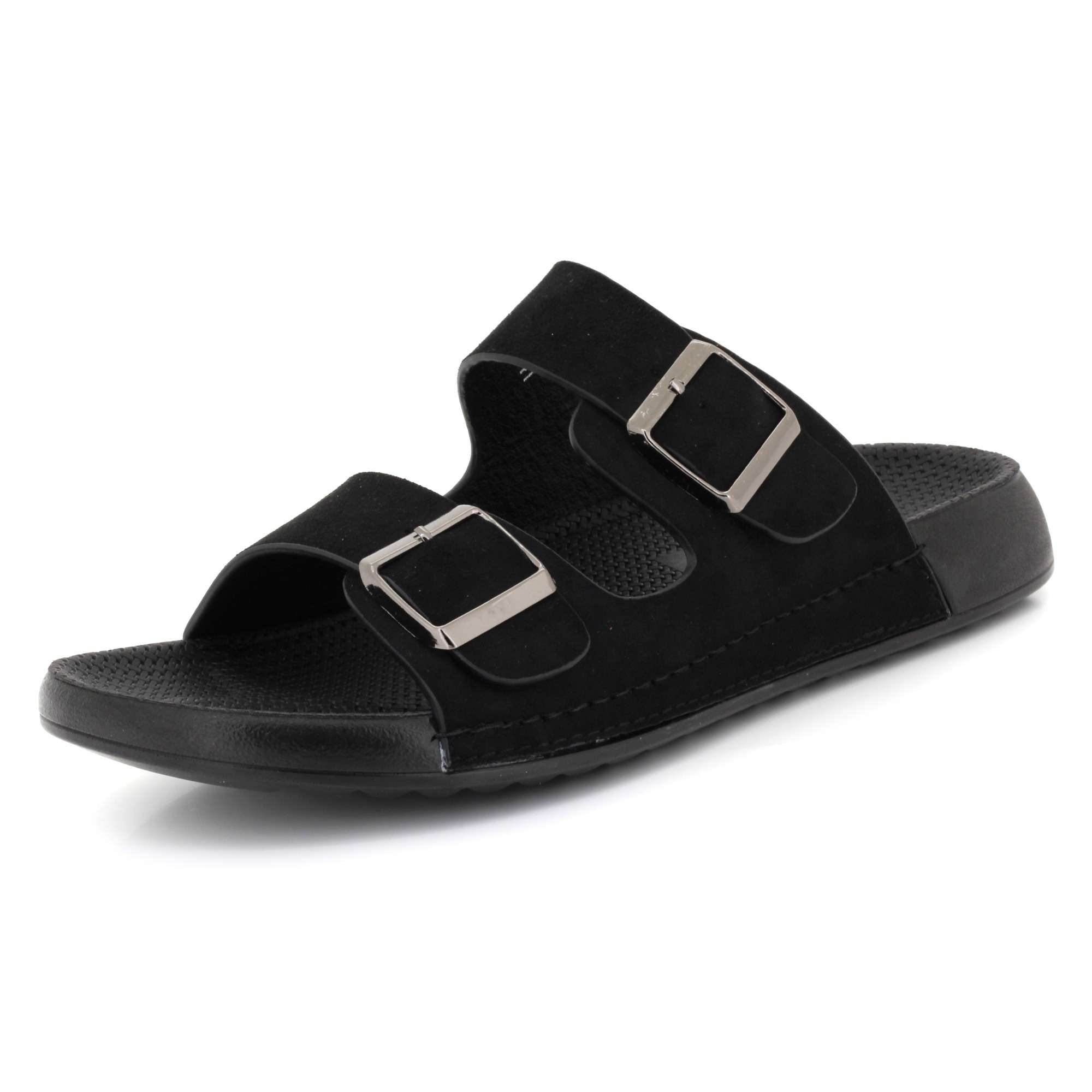 Lawrence | Men's Faux Leather Double Strap Buckle Sandals - Slip-On Slide Sandals