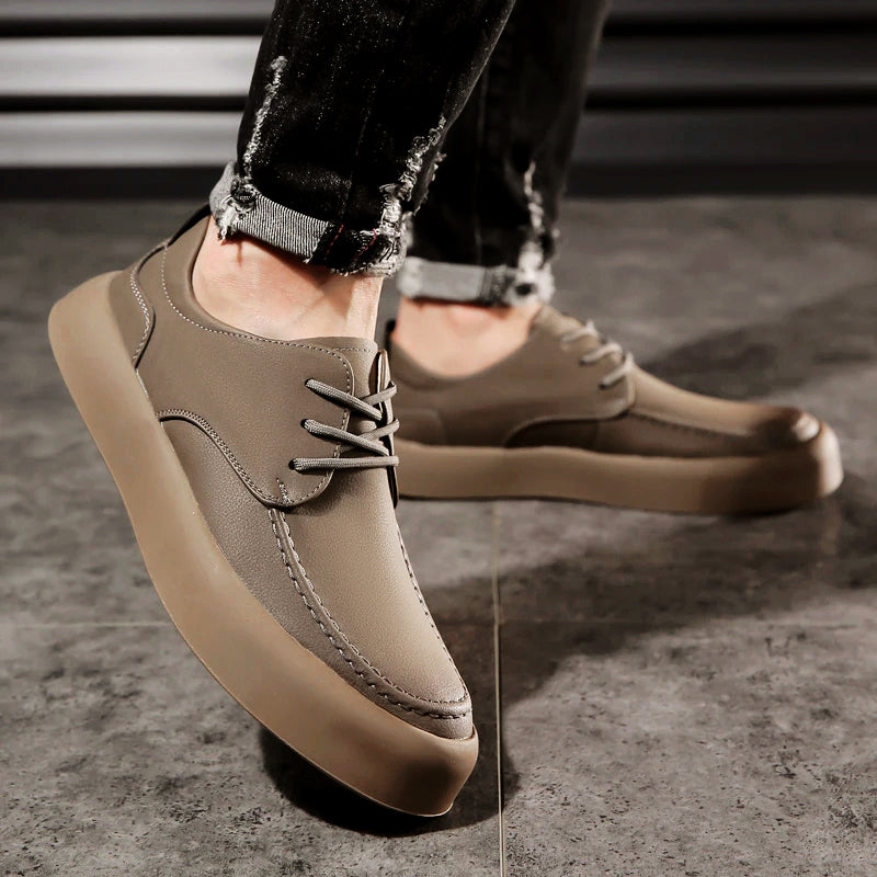 Osric | Men's Leather Moc-Toe Lace-Up Shoes - Smart-Casual Everyday Flats