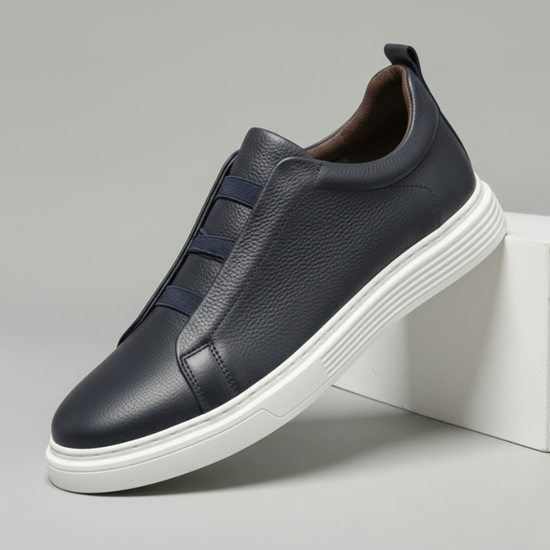 Maverick | Men's Leather Trainers – Stretch-Lace Casual Sneakers