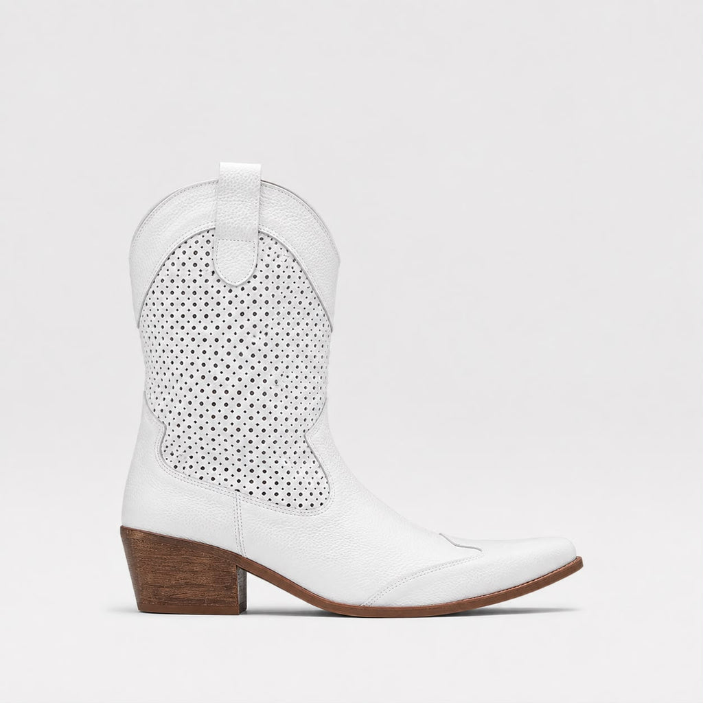 Margot | Women's Perforated Mid-Calf Cowboy Boots - Block Heel Western Boots
