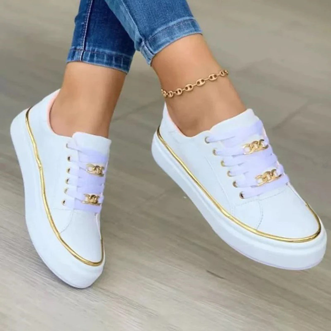 Willa | Women's Gold-Detail Trainers - Casual Everyday Sneakers