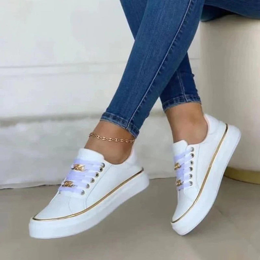 Willa | Women's Gold-Detail Trainers - Casual Everyday Sneakers