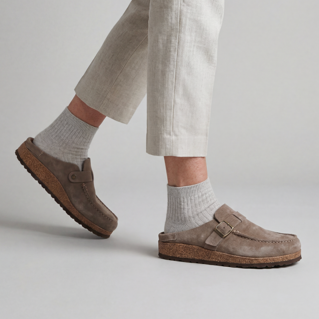 Ottilie | Women's Suede-Look Clogs - Buckle Strap Slip-On Shoes