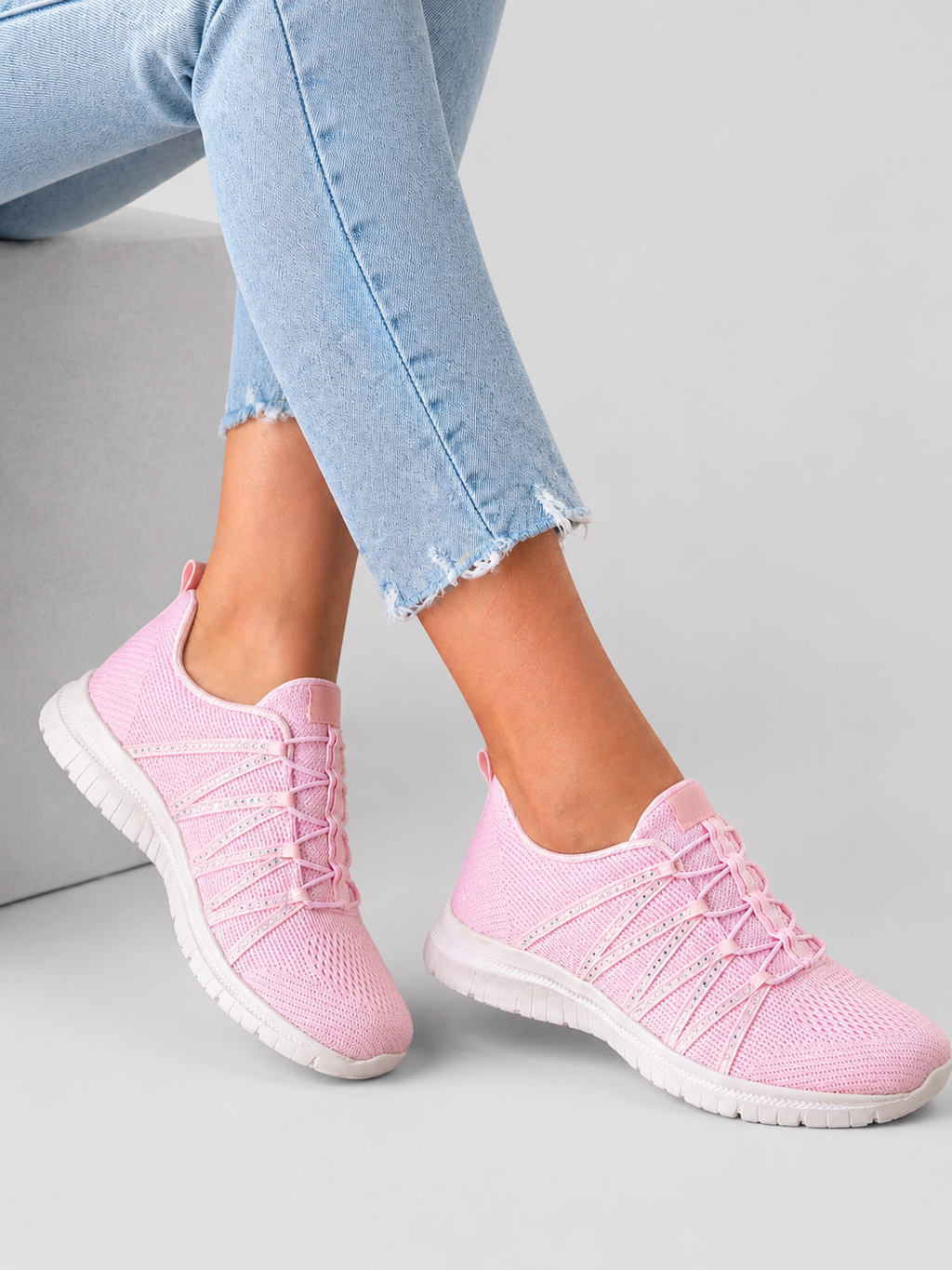 Ella | Women's Slip-On Knit Trainers – Lightweight Sparkle Walking Shoes