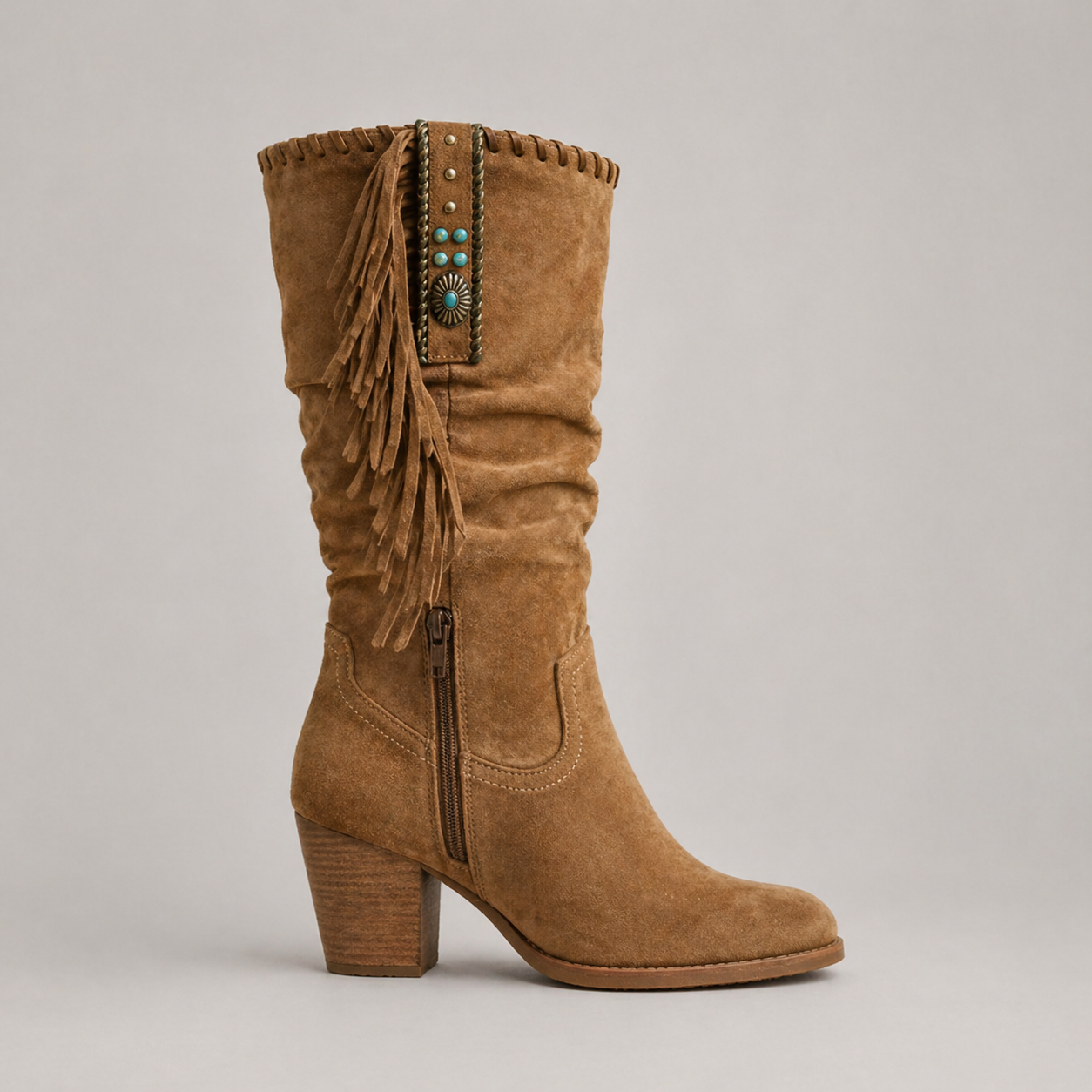 Bryony | Women's Fringe Cowboy Boots - Mid-Calf Western Block Heel Boots
