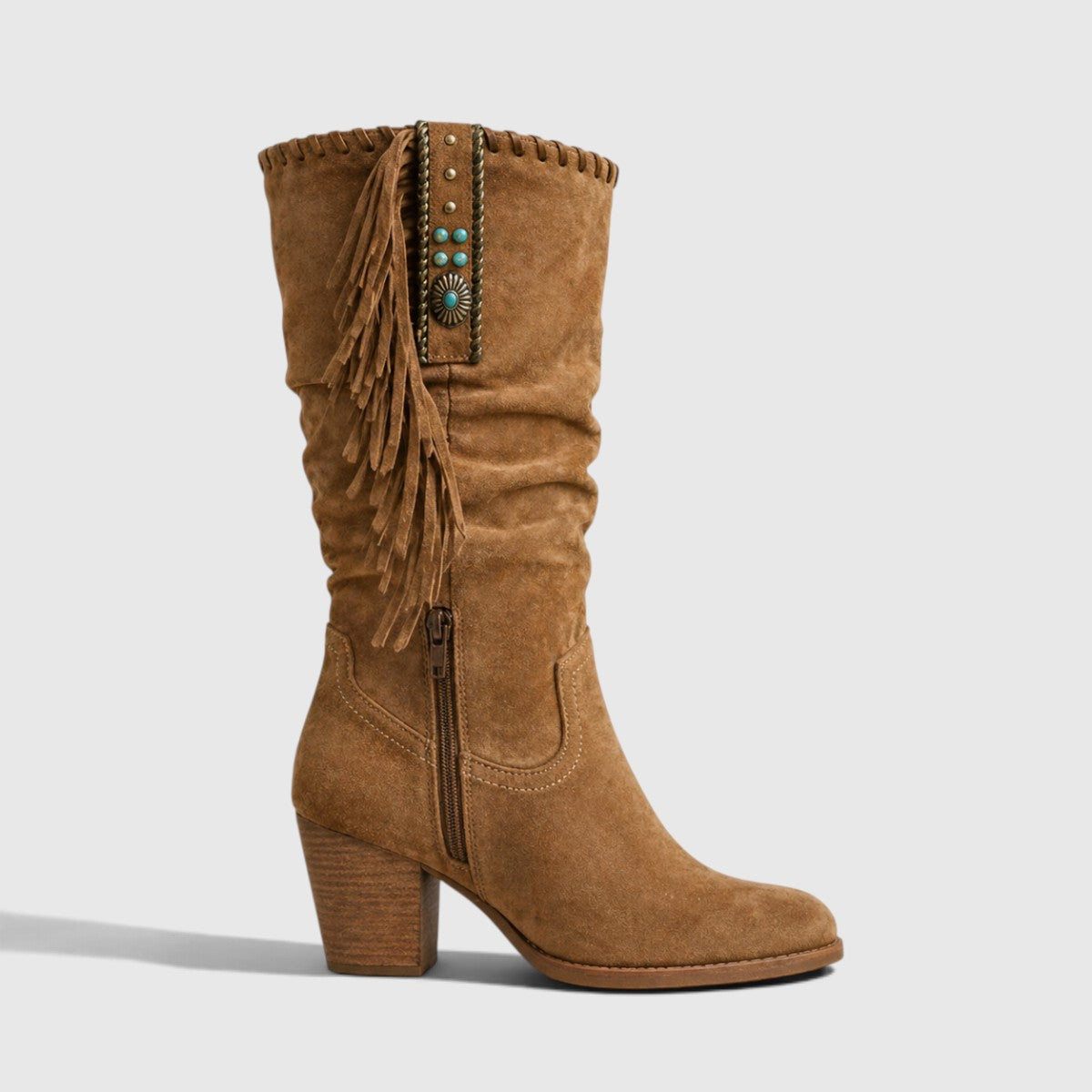 Bryony | Women's Fringe Cowboy Boots - Mid-Calf Western Block Heel Boots