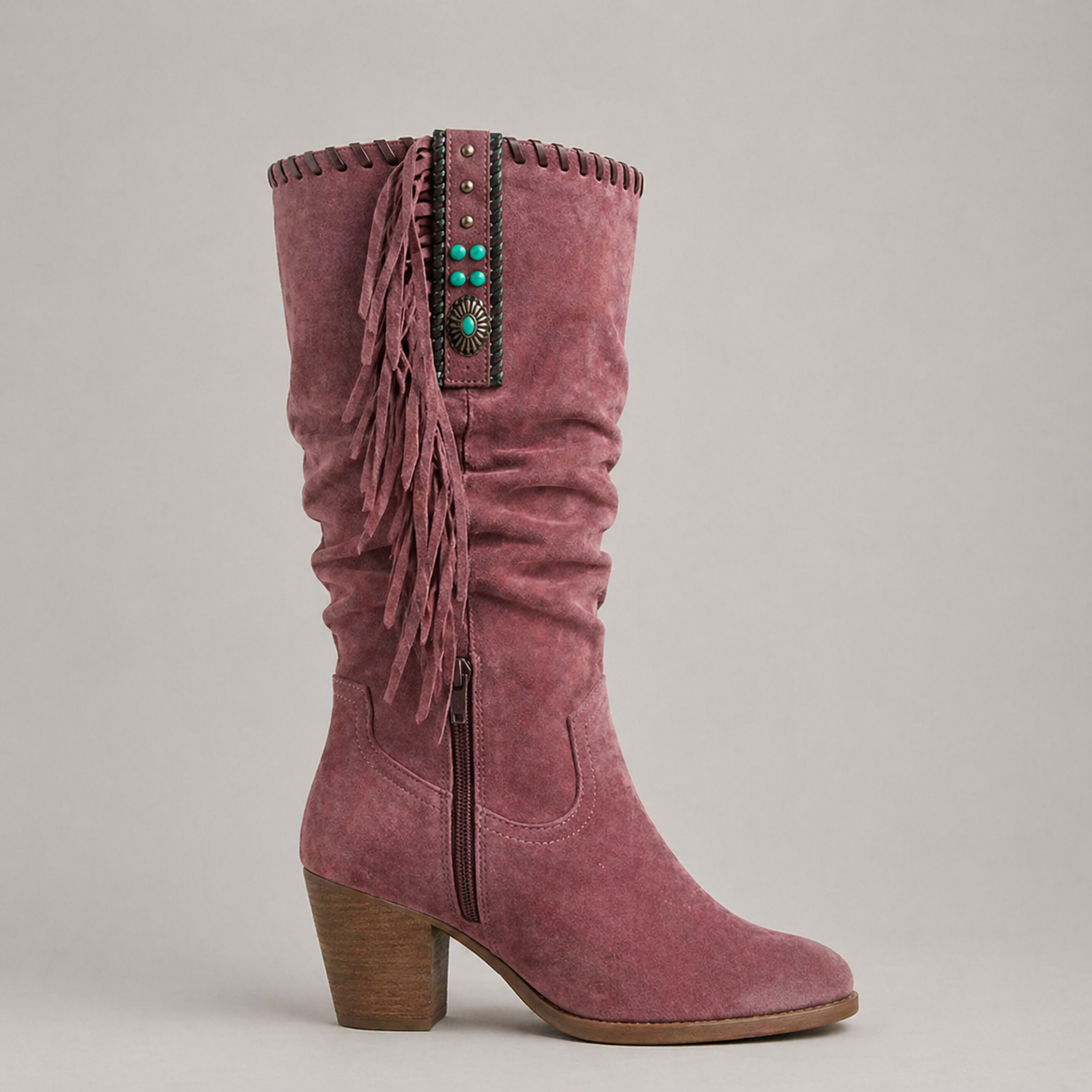 Bryony | Women's Fringe Cowboy Boots - Mid-Calf Western Block Heel Boots