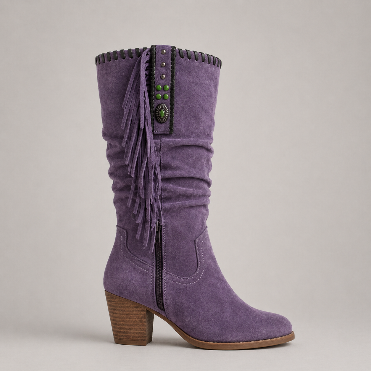 Bryony | Women's Fringe Cowboy Boots - Mid-Calf Western Block Heel Boots