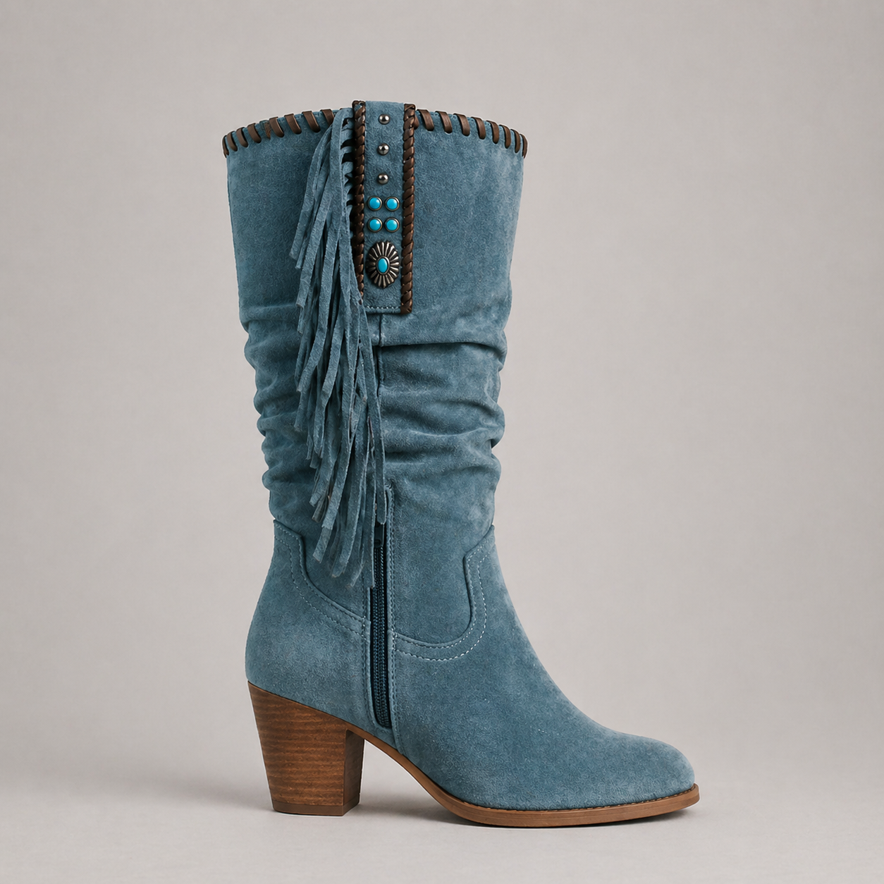 Bryony | Women's Fringe Cowboy Boots - Mid-Calf Western Block Heel Boots