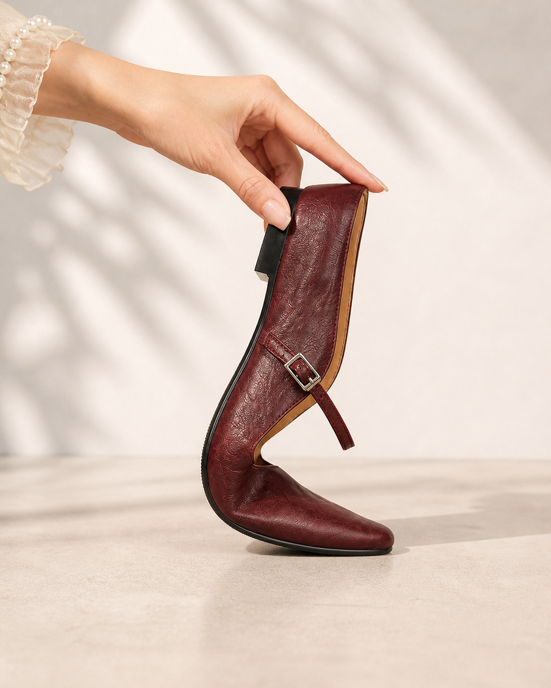 Freya | Women's Leather-Look Pointed-Toe Mules – Buckle-Strap Mary Jane Flats