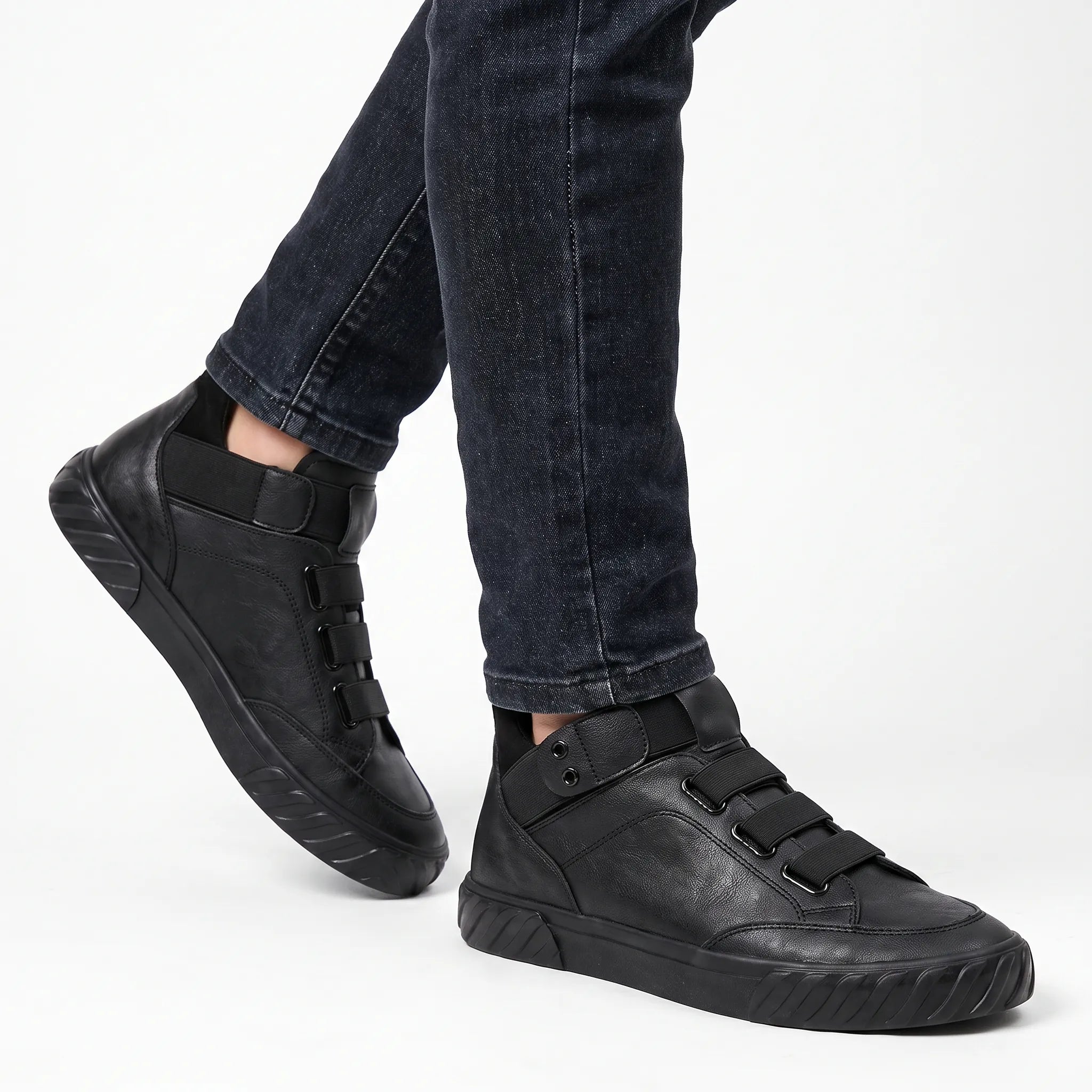 Silas | Men's Smart Casual Slip-On Trainers - Laceless Elastic-Strap Sneakers