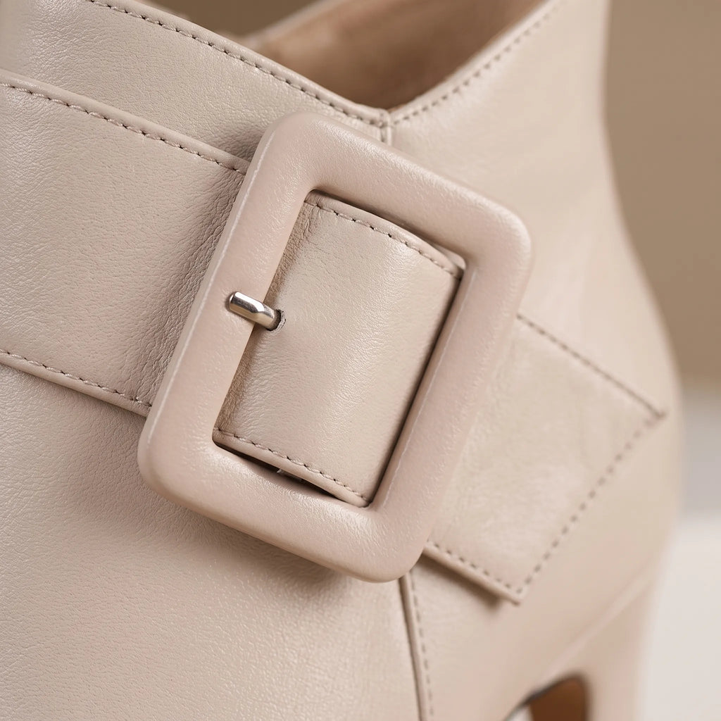 Cordelia | Women's Pointed-Toe Heeled Ankle Boots - Buckle Detail Evening Boots