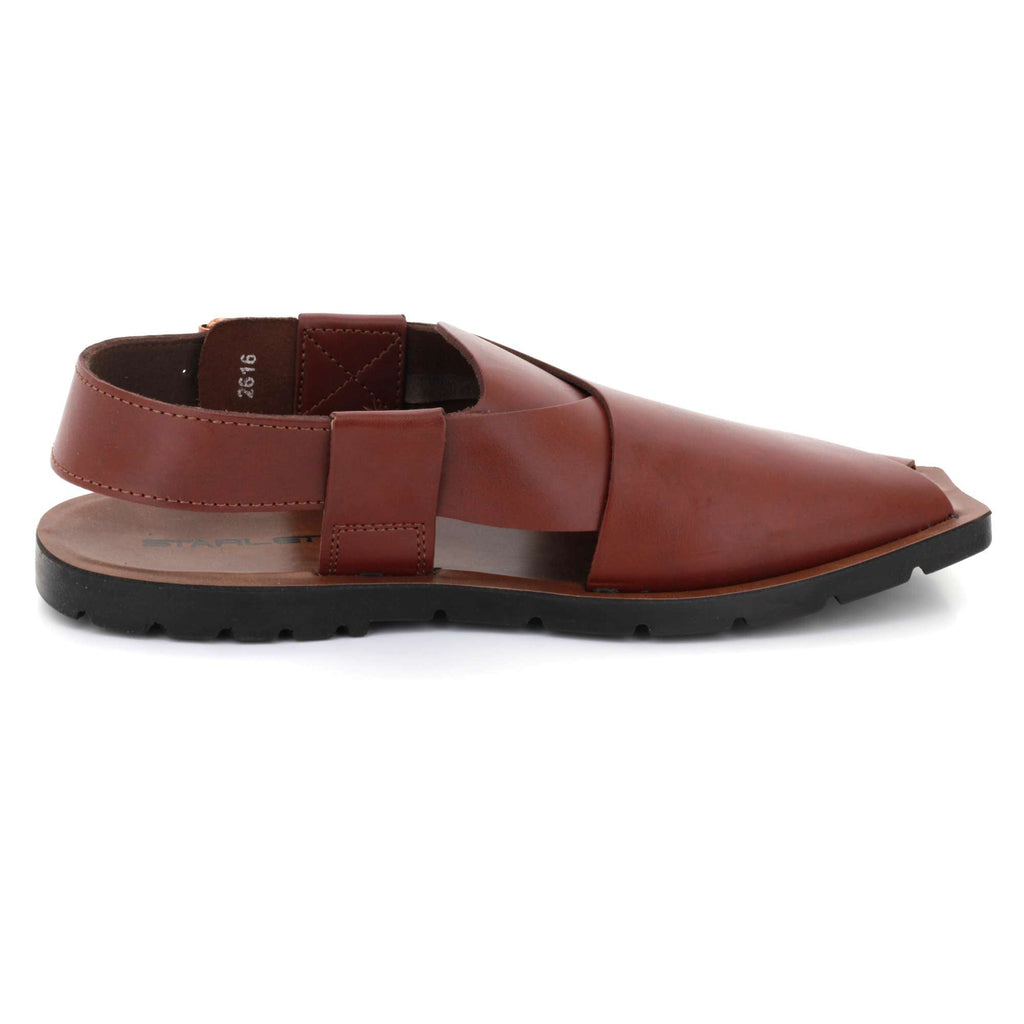 Kenneth | Men's Faux Leather Peshawari Sandals - Cross-Over Strap Ethnic Sandals