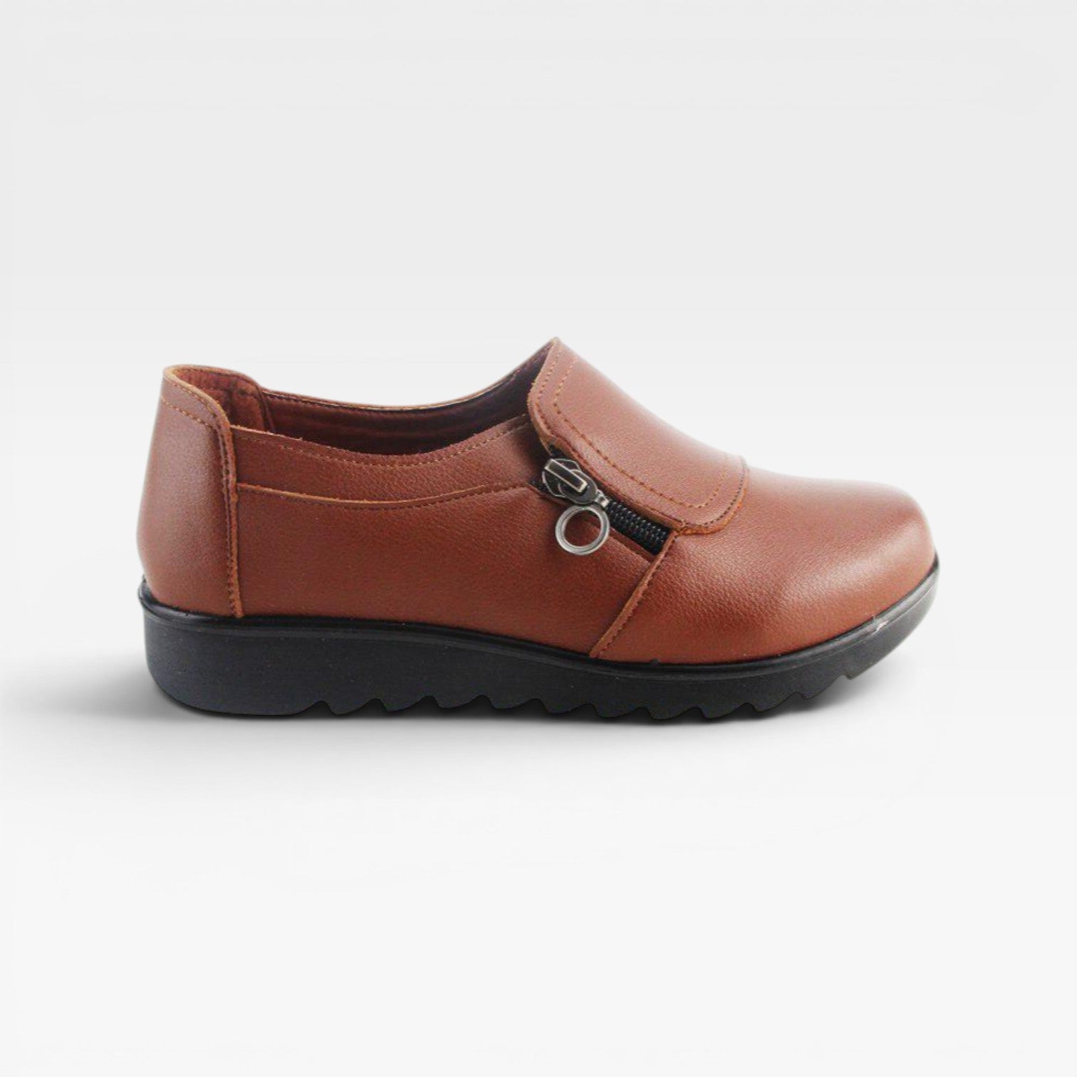 Della | Women's synthetic leather Zip-Detail Loafers - Cushioned Slip-On Shoes