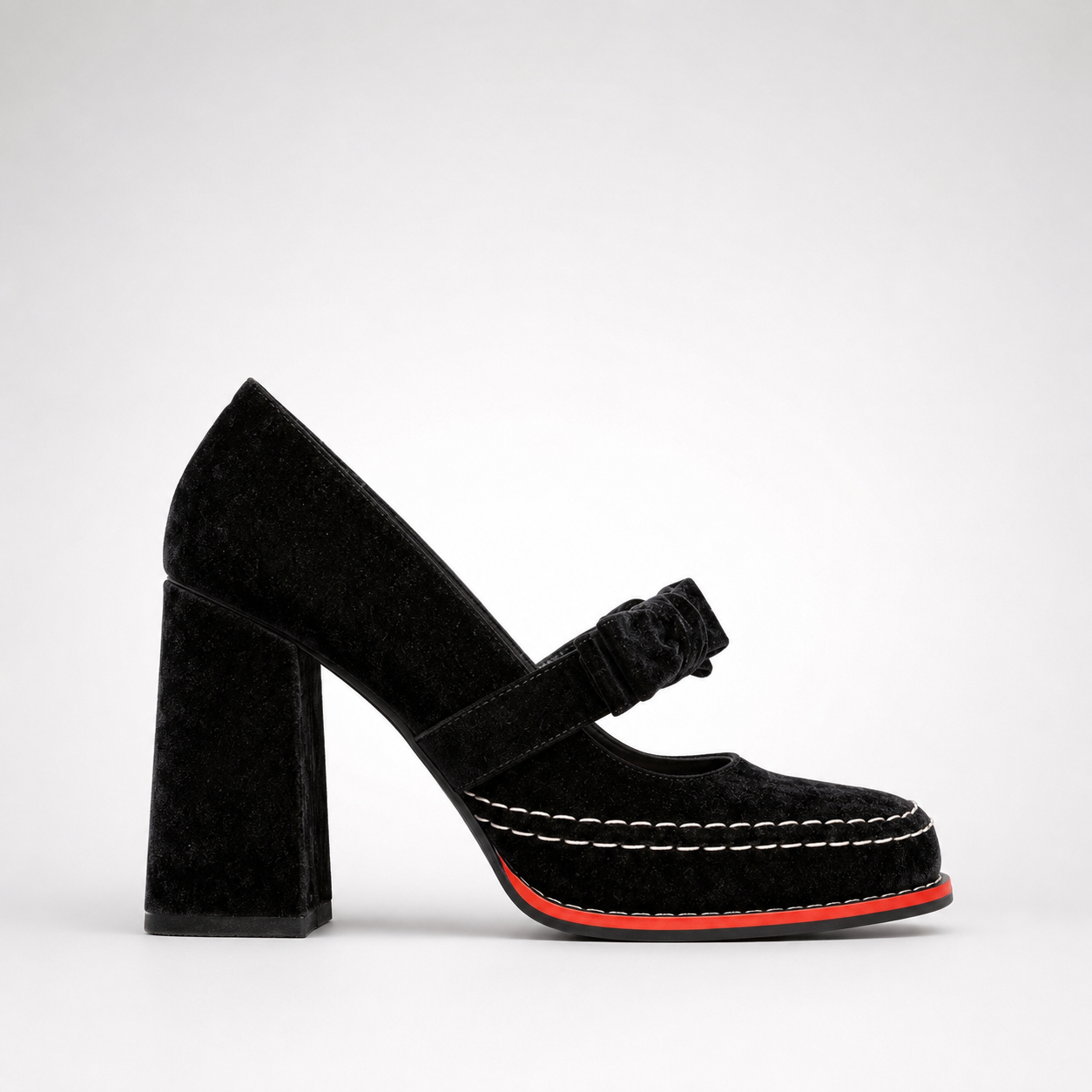 Violet | Women's Velvet Mary Jane Heels – Bow-Detail Block Heel Shoes